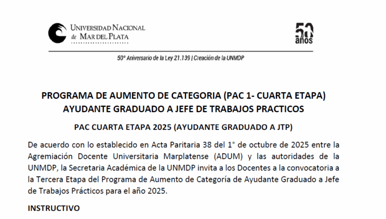Nuevo PAC de Ay. Grad. a JTP – Convocatoria abierta del 6/10/2025 al 31/10/2025