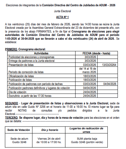Elecciones Centro de Jubilados/as